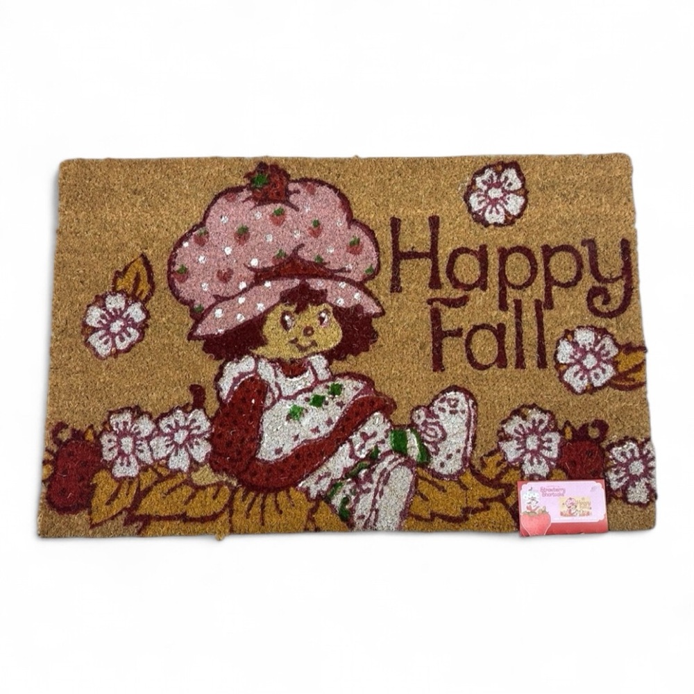 Strawberry Shortcake Happy Fall Coir Welcome Mat Doormat with Floral Design 🍓